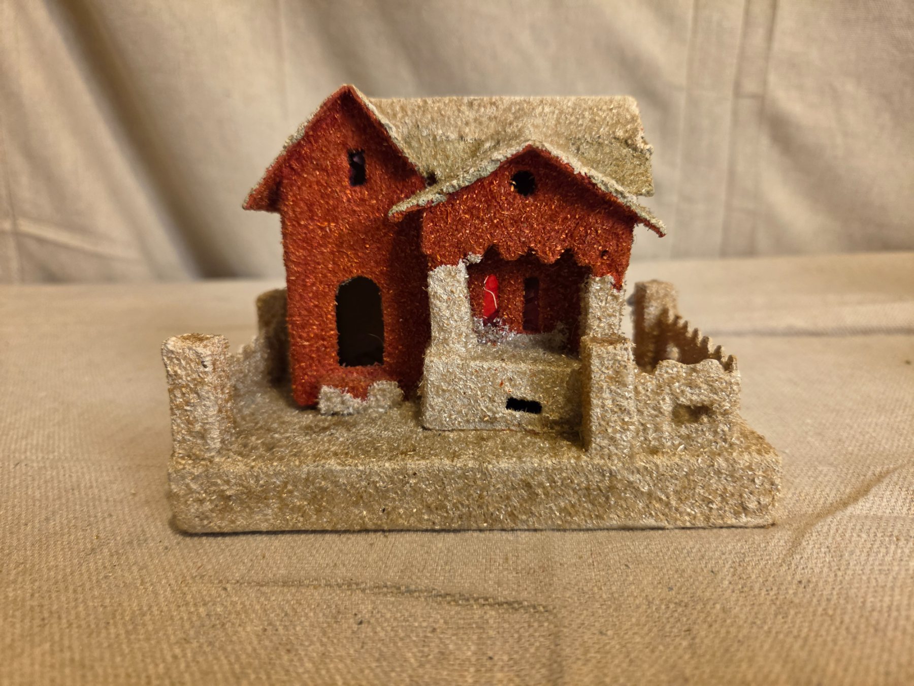 Vintage Christmas Putz House Cardboard Glitter Japan Village Decor