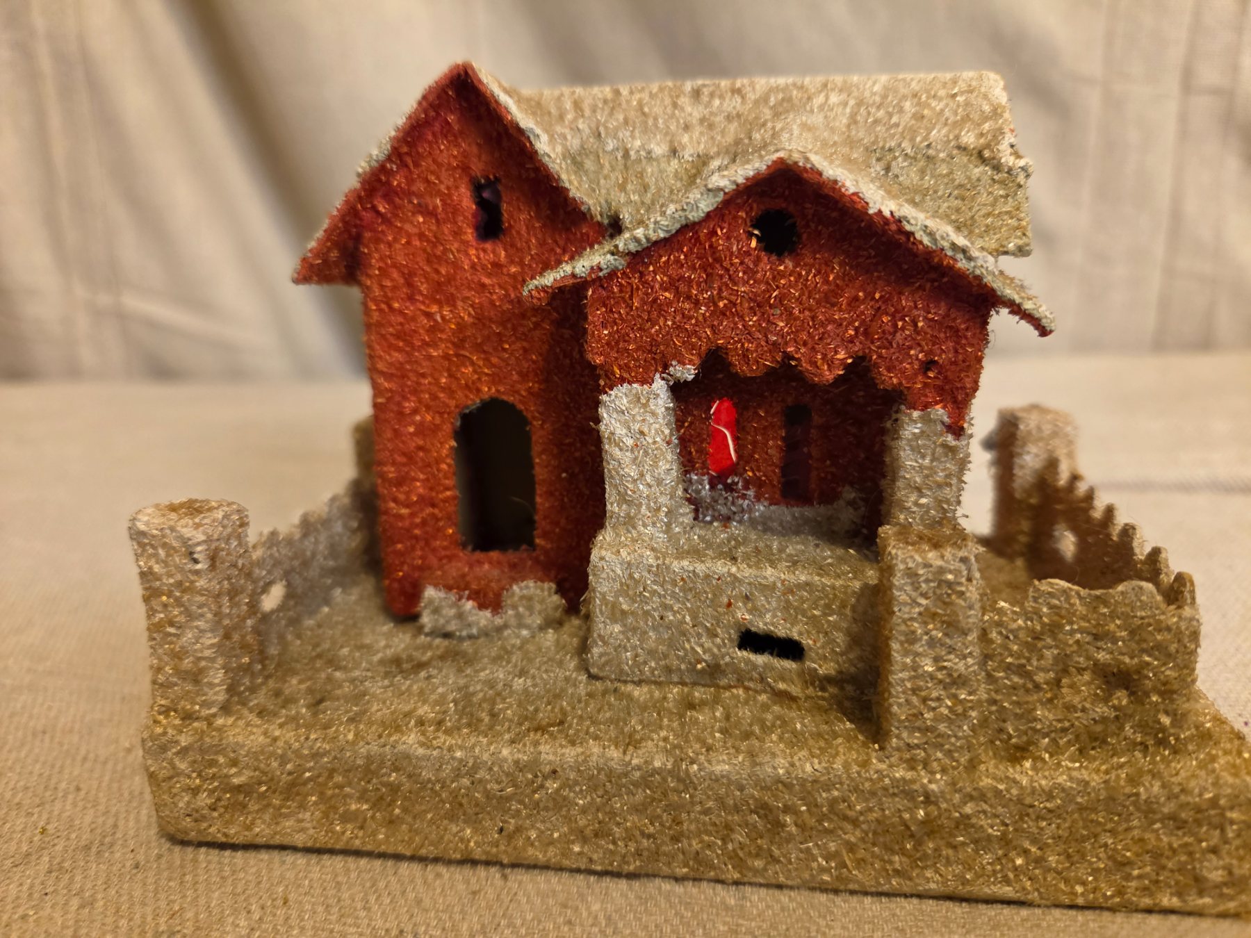 Vintage Christmas Putz House Cardboard Glitter Japan Village Decor - Image 2