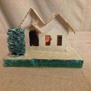 Vintage Japanese Cardboard Putz Christmas House with Tree and Glitter