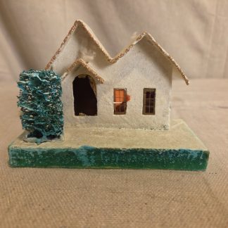 Vintage Japanese Cardboard Putz Christmas House with Tree and Glitter