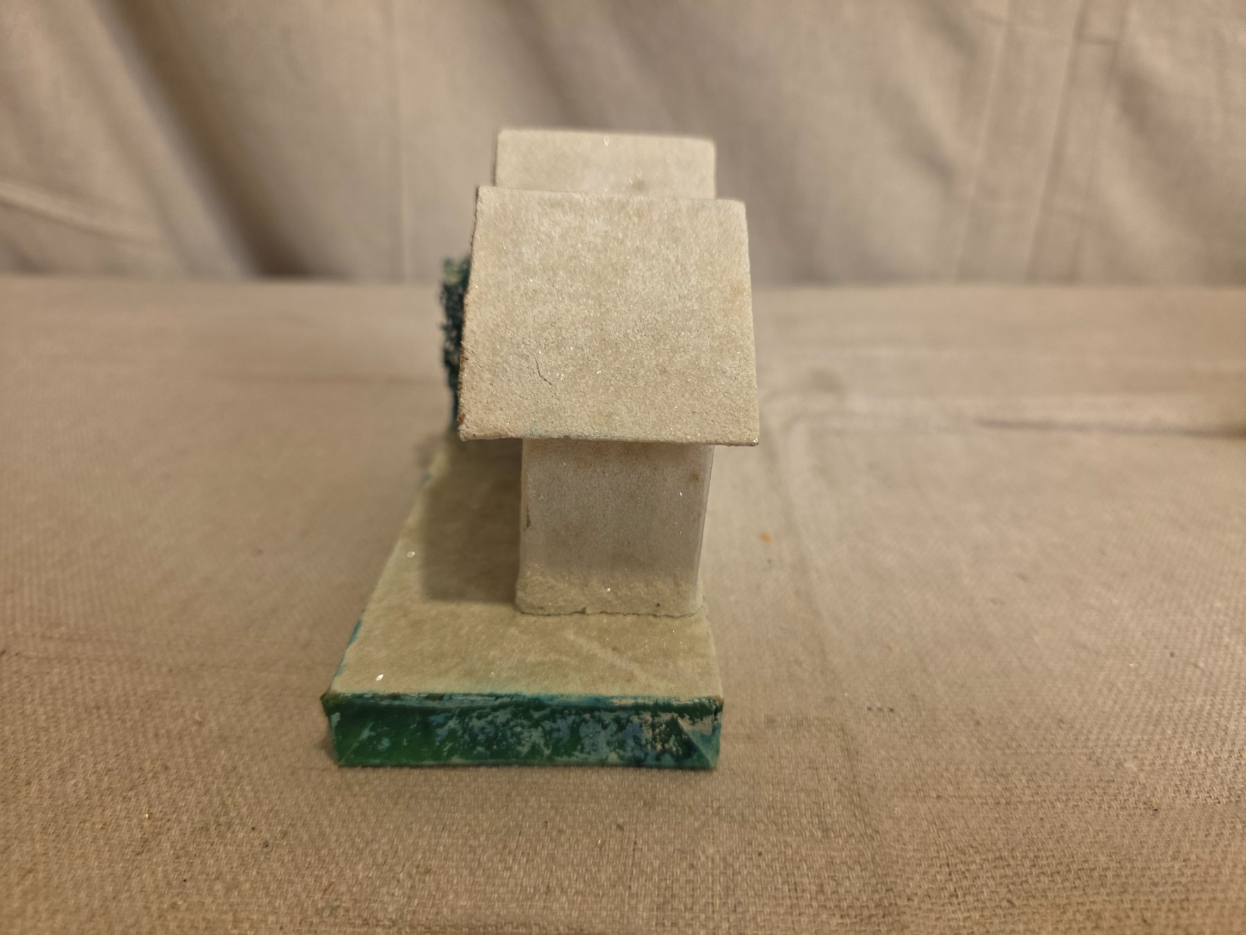 Vintage Japanese Cardboard Putz Christmas House with Tree and Glitter - Image 3