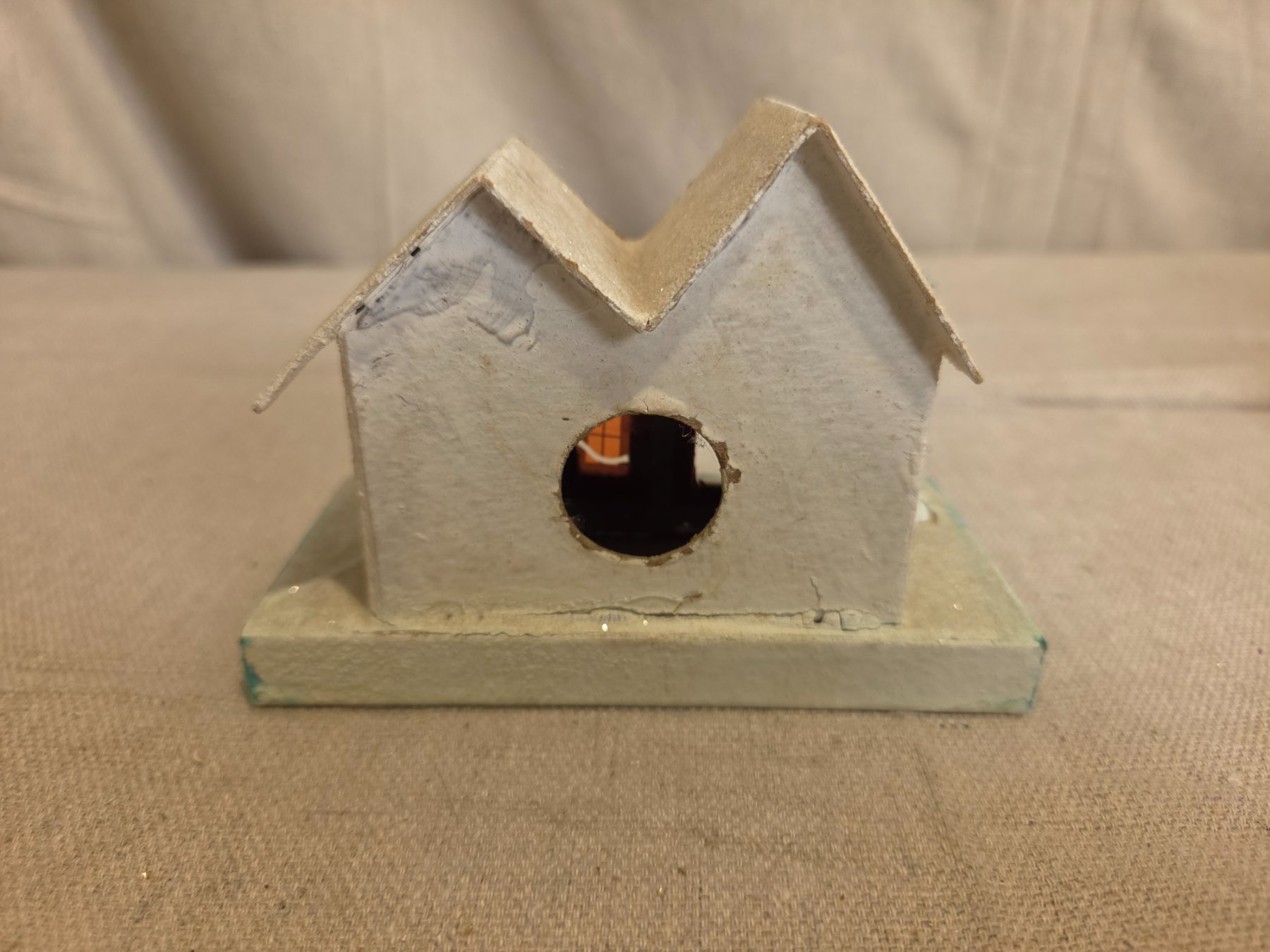 Vintage Japanese Cardboard Putz Christmas House with Tree and Glitter - Image 4