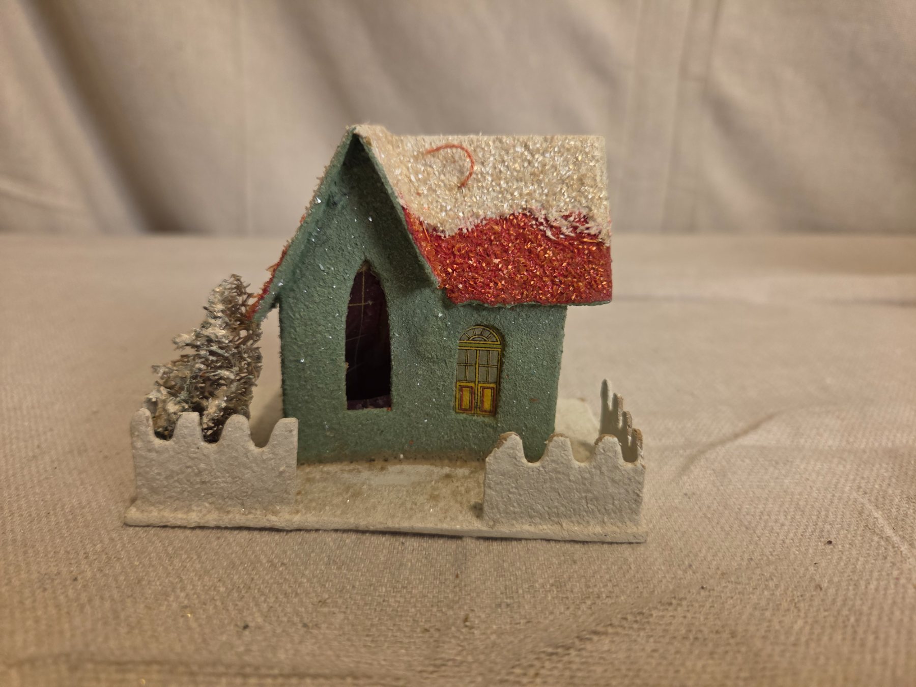 Vintage Christmas Putz House with Mica Glitter Made in Occupied Japan