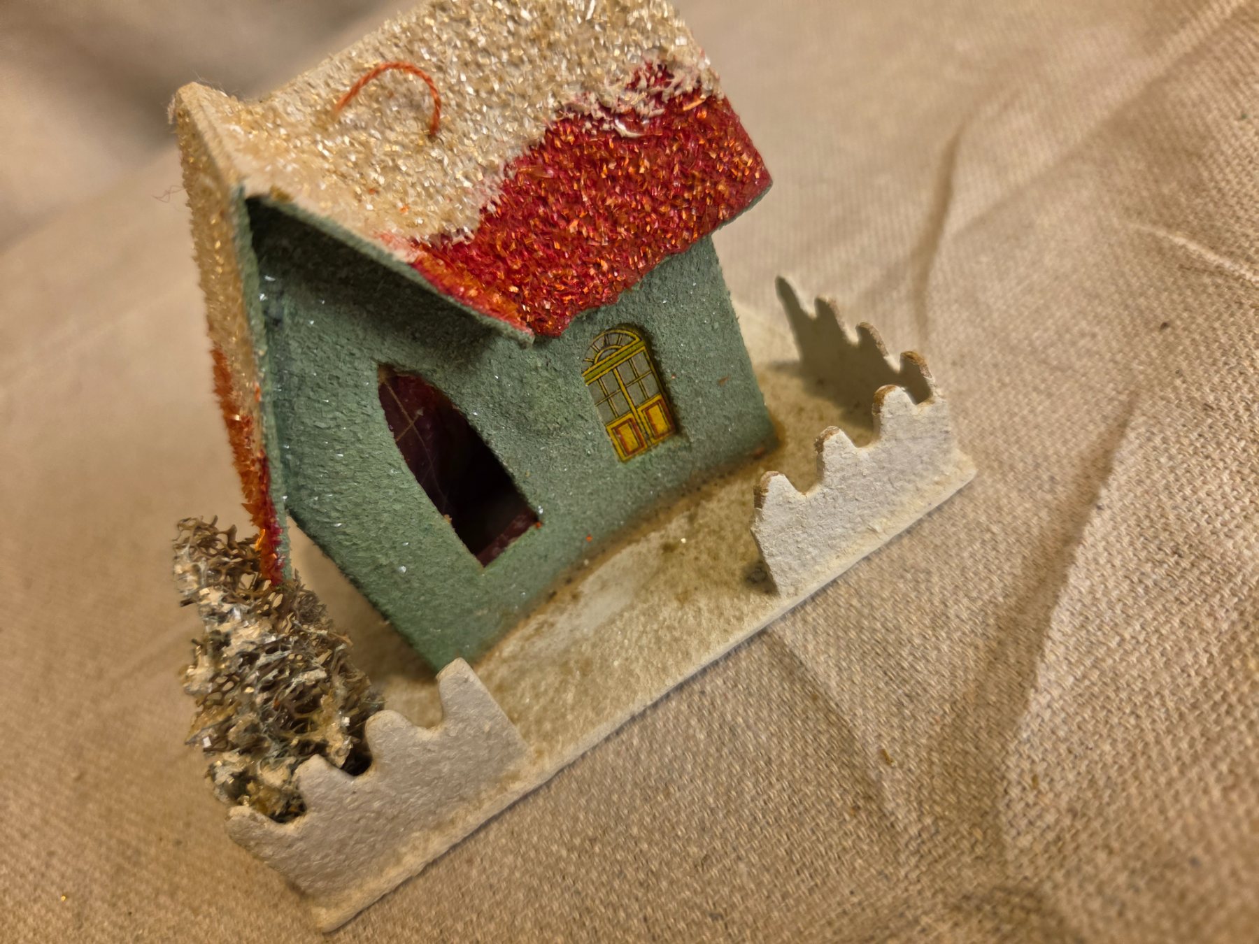 Vintage Christmas Putz House with Mica Glitter Made in Occupied Japan - Image 2