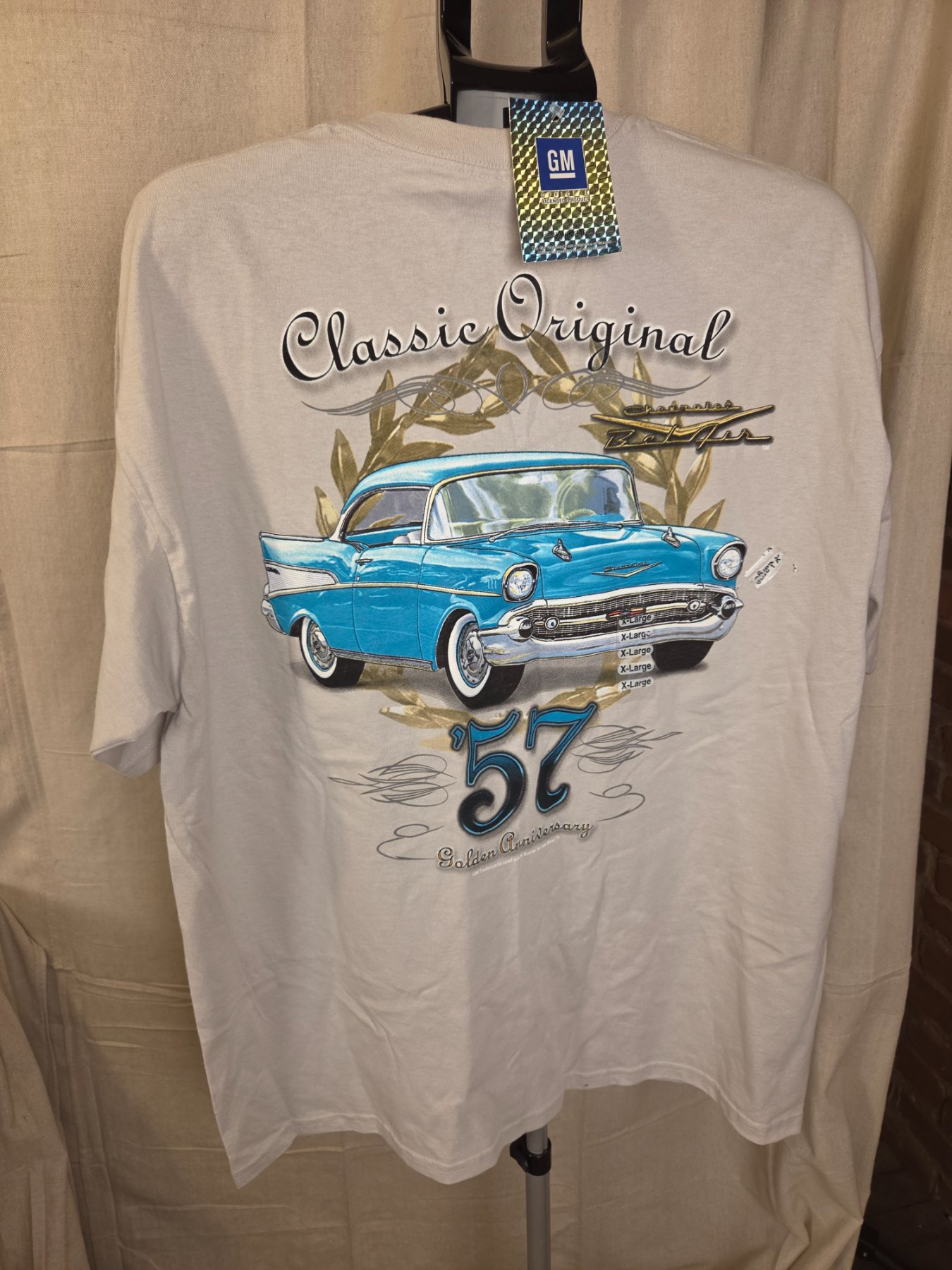GM Chevrolet Bel Air 57 Classic Original T-Shirt XL White Cotton - Image 4