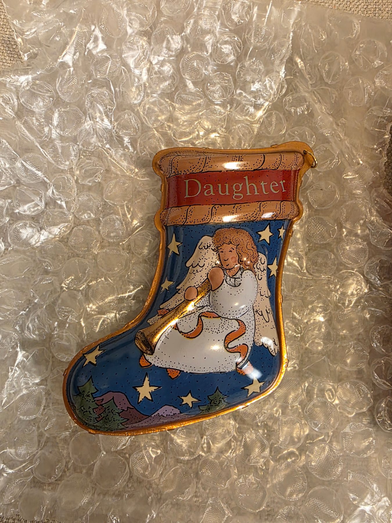 1997 Hallmark Keepsake Christmas Ornament Daughter Pressed Tin Stocking - Image 2