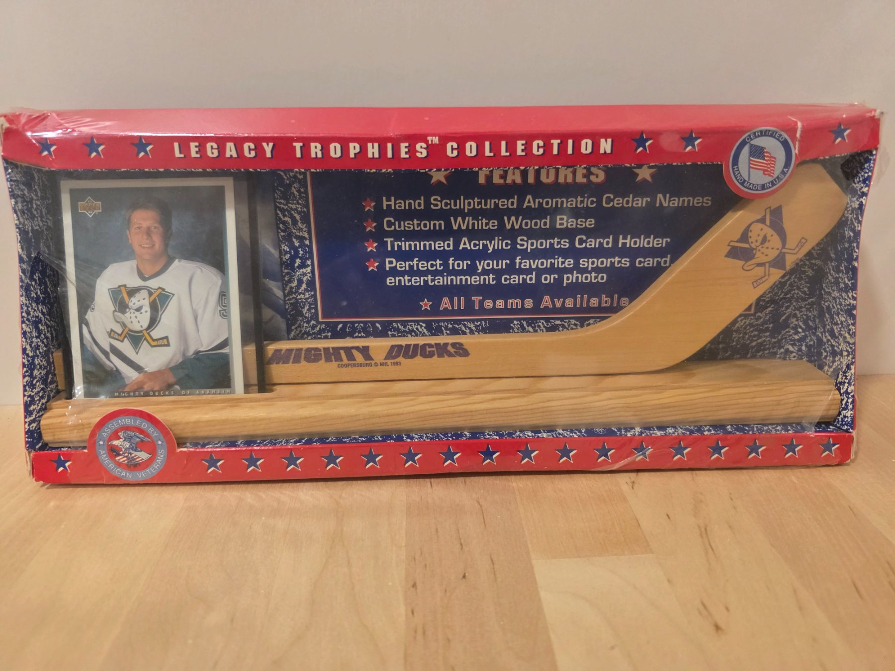 Legacy Trophies Collection Mighty Ducks Sports Card Holder with Wood Base