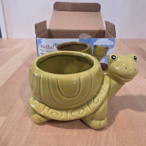 Tillie The Turtle Ceramic Animal Planter Green