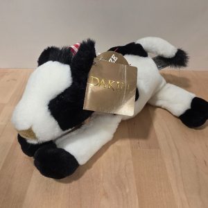 Vintage Dakin Plush Black White Cow Stuffed Animal with Bell and Tag