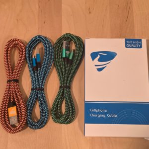 3 Pack 2m Braided USB-A to Micro USB Charging Cables Red Blue Green
