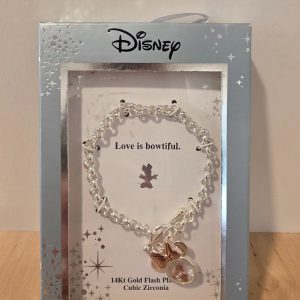 Disney Minnie Mouse Love Is Bowtiful 14K Gold Flash CZ Charm Bracelet