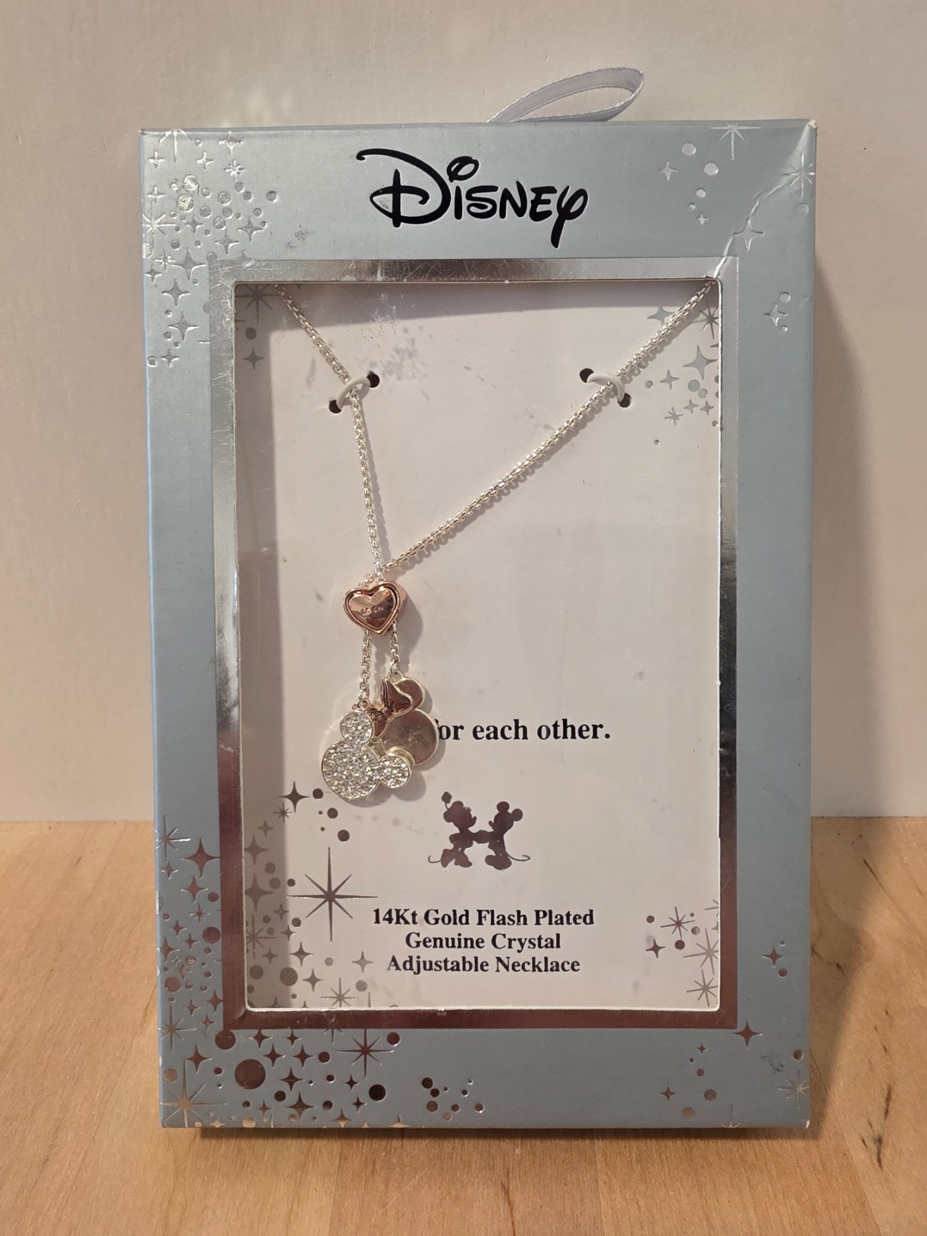 Disney Mickey & Minnie 14K Gold Flash Plated Crystal Adjustable Necklace