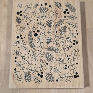 Recollections Christmas Noel Pinecone Holly Wood Mounted Rubber Stamp