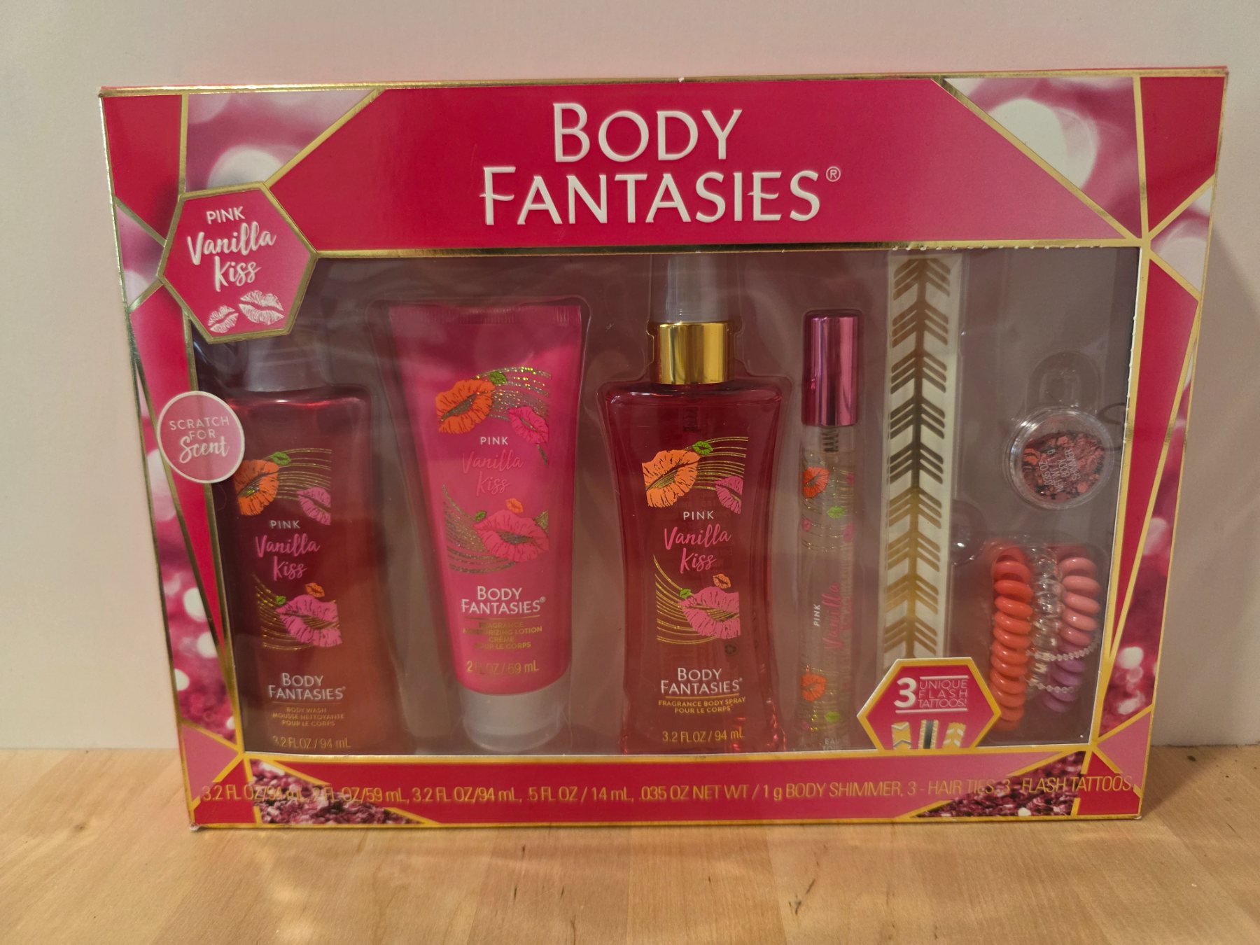 Body Fantasies Pink Vanilla Kiss 7 Pc Fragrance Gift Set