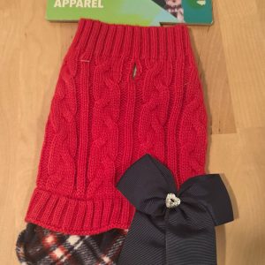 Vibrant Life Dog Sweater Dress Cable Knit Plaid Bow XXS Red Black