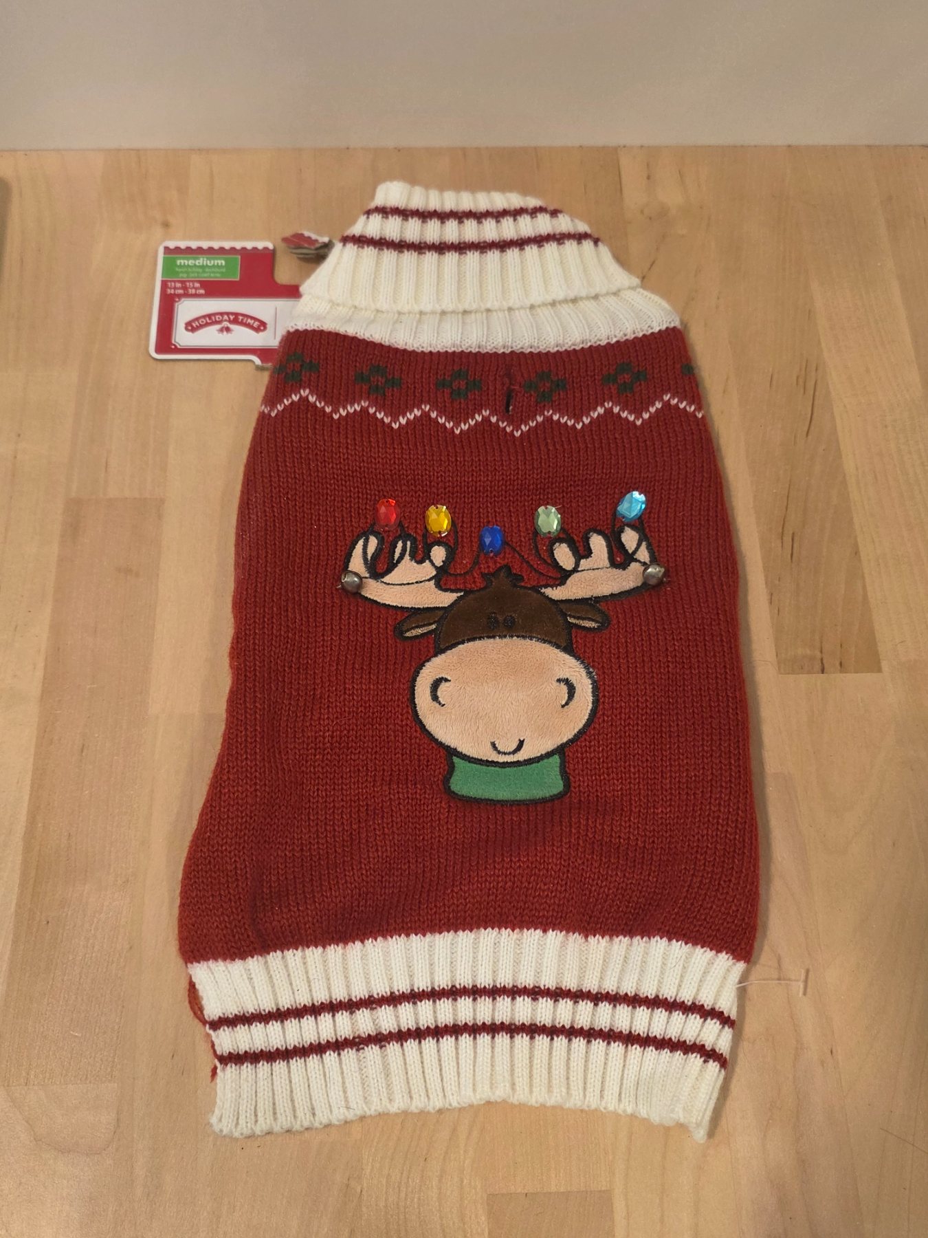 Holiday Time Dog Christmas Reindeer Knit Sweater Medium Red White