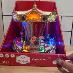 Holiday Time Light Up Musical Christmas Carousel 8 Carols Battery Operated
