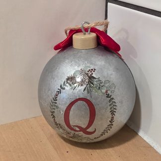 Ashland Letter Q Silver Ball Christmas Tree Ornament Red Bow