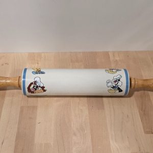 Looney Tunes Ceramic Rolling Pin Bugs Bunny Tweety Taz Wood Handles 19"