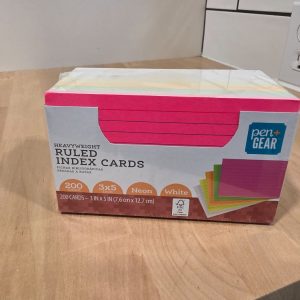 Pen+Gear Heavyweight Ruled Index Cards 3 x 5 White & Neon 200 Count