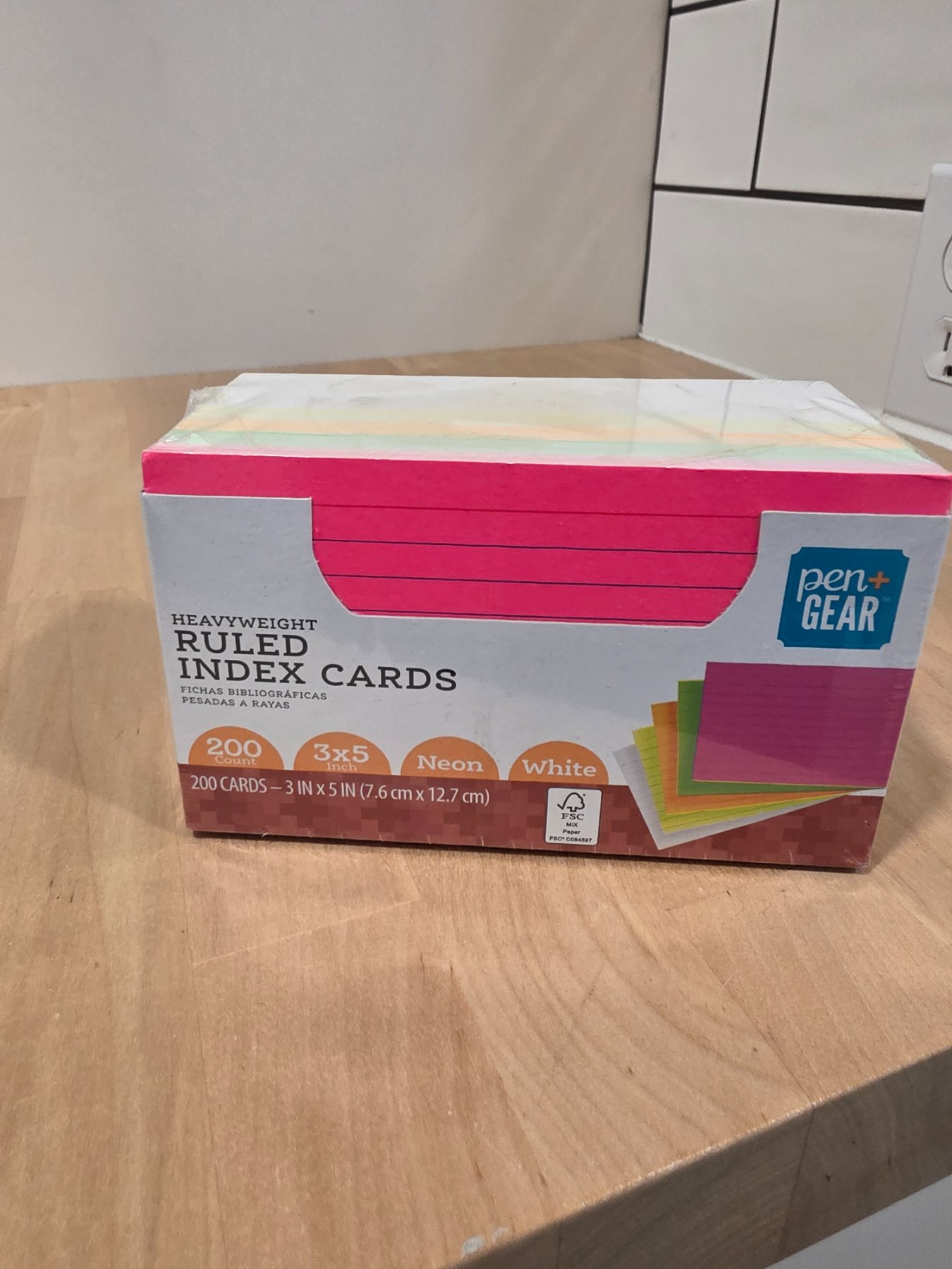 Pen+Gear Heavyweight Ruled Index Cards 3 x 5 White & Neon 200 Count