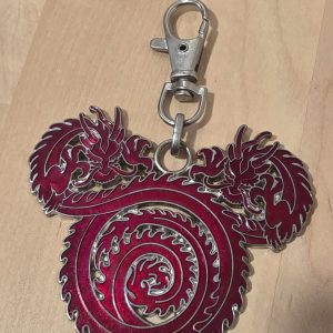 Disney 2007 Mickey Mouse Red Dragon Lanyard Medal Keychain