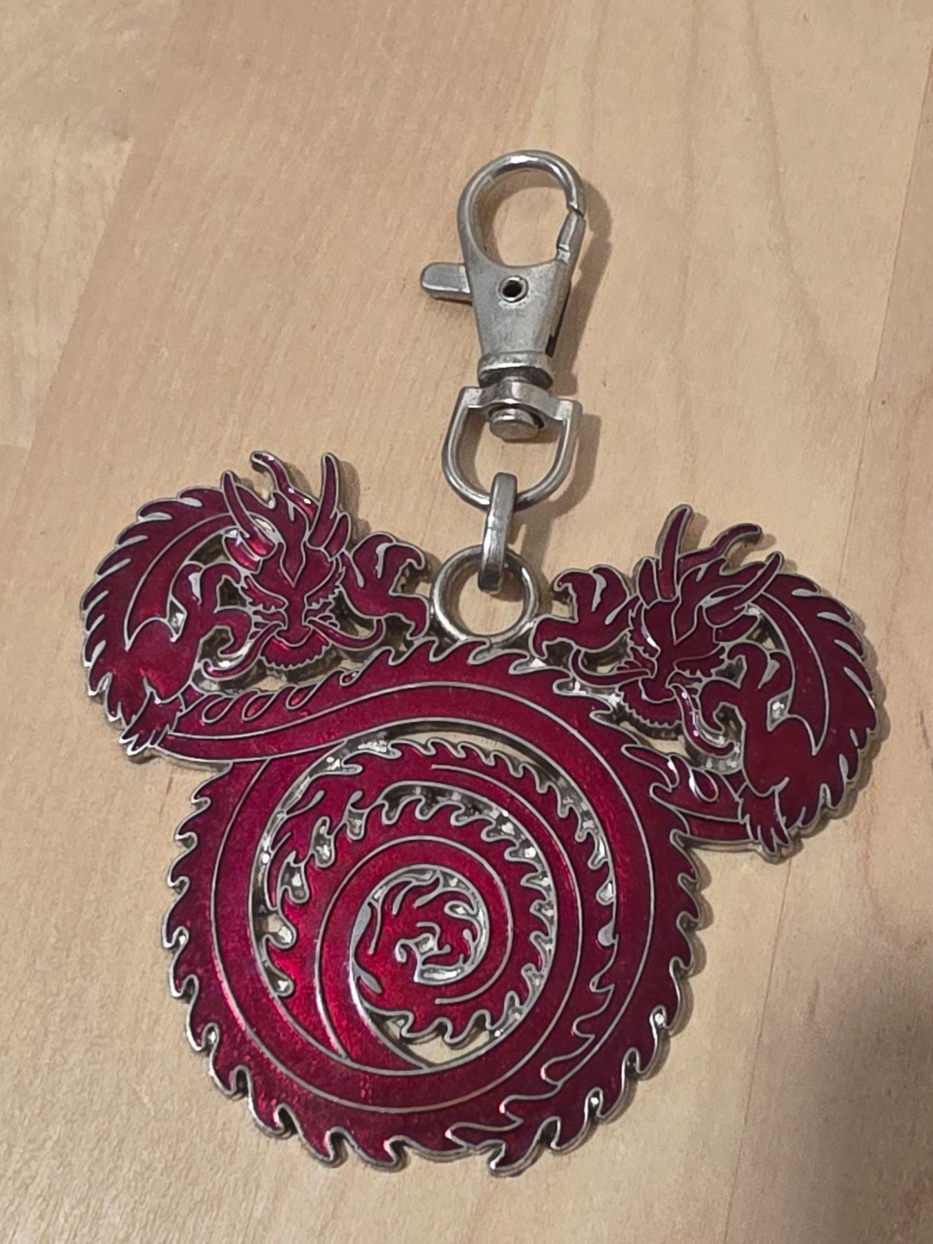 Disney 2007 Mickey Mouse Red Dragon Lanyard Medal Keychain