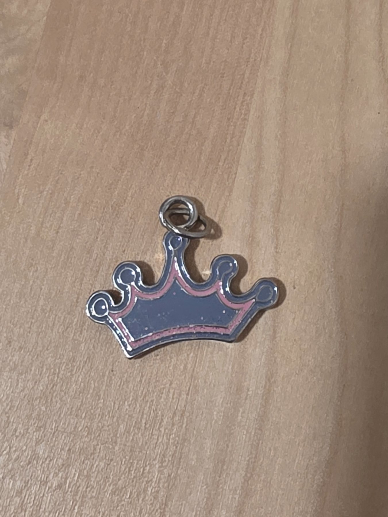 Disney World Crown Charm Pendant Blue Pink Enamel Silver Tone