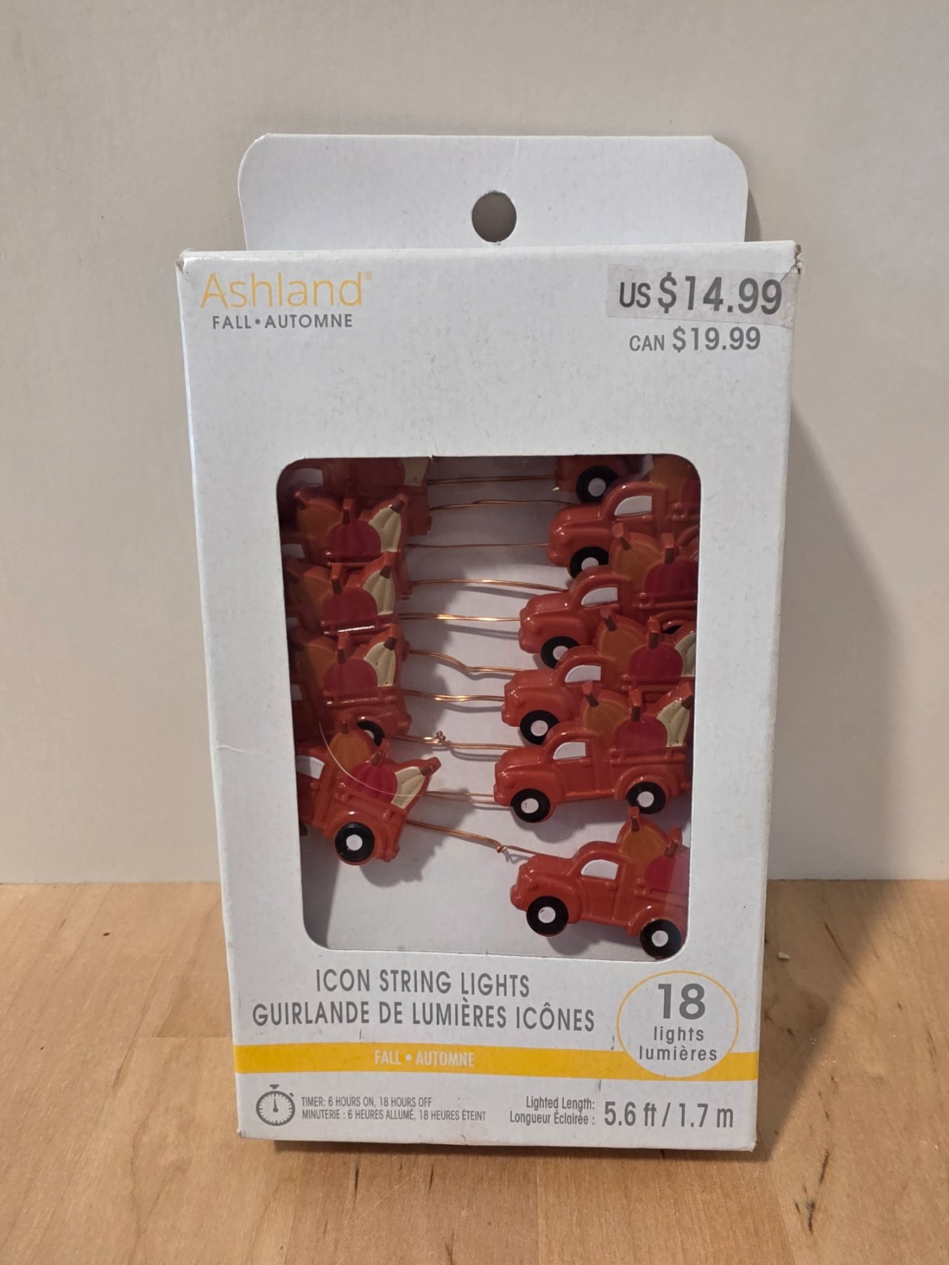 Ashland Fall Pumpkin Truck Icon String Lights 18 Count Battery Timer 5.6 Ft