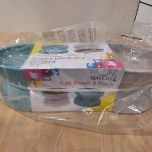 Kitty City Elevated Cat Bowl 2 Pack Teal Gray 6.5 oz Whisker Friendly