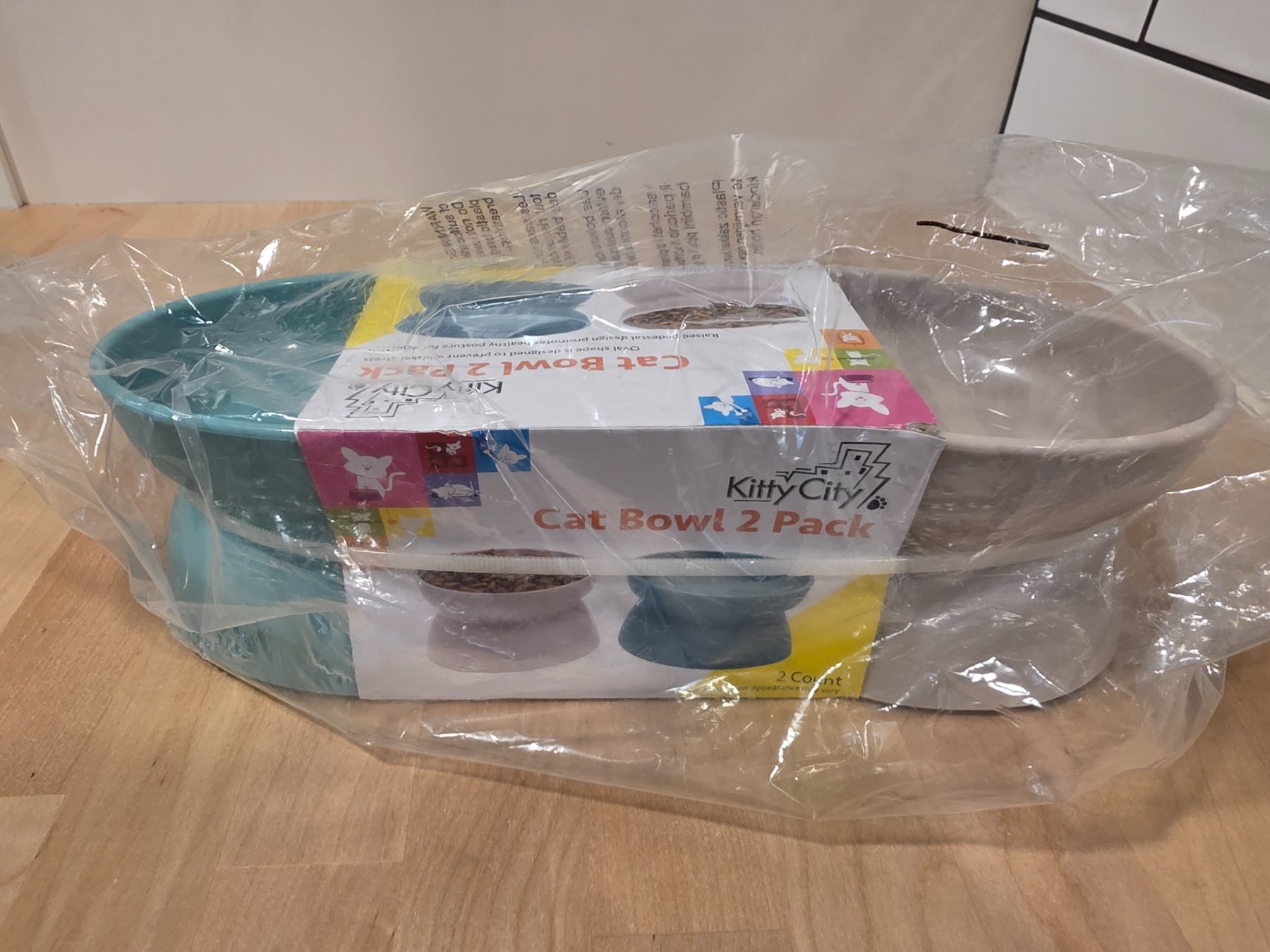 Kitty City Elevated Cat Bowl 2 Pack Teal Gray 6.5 oz Whisker Friendly