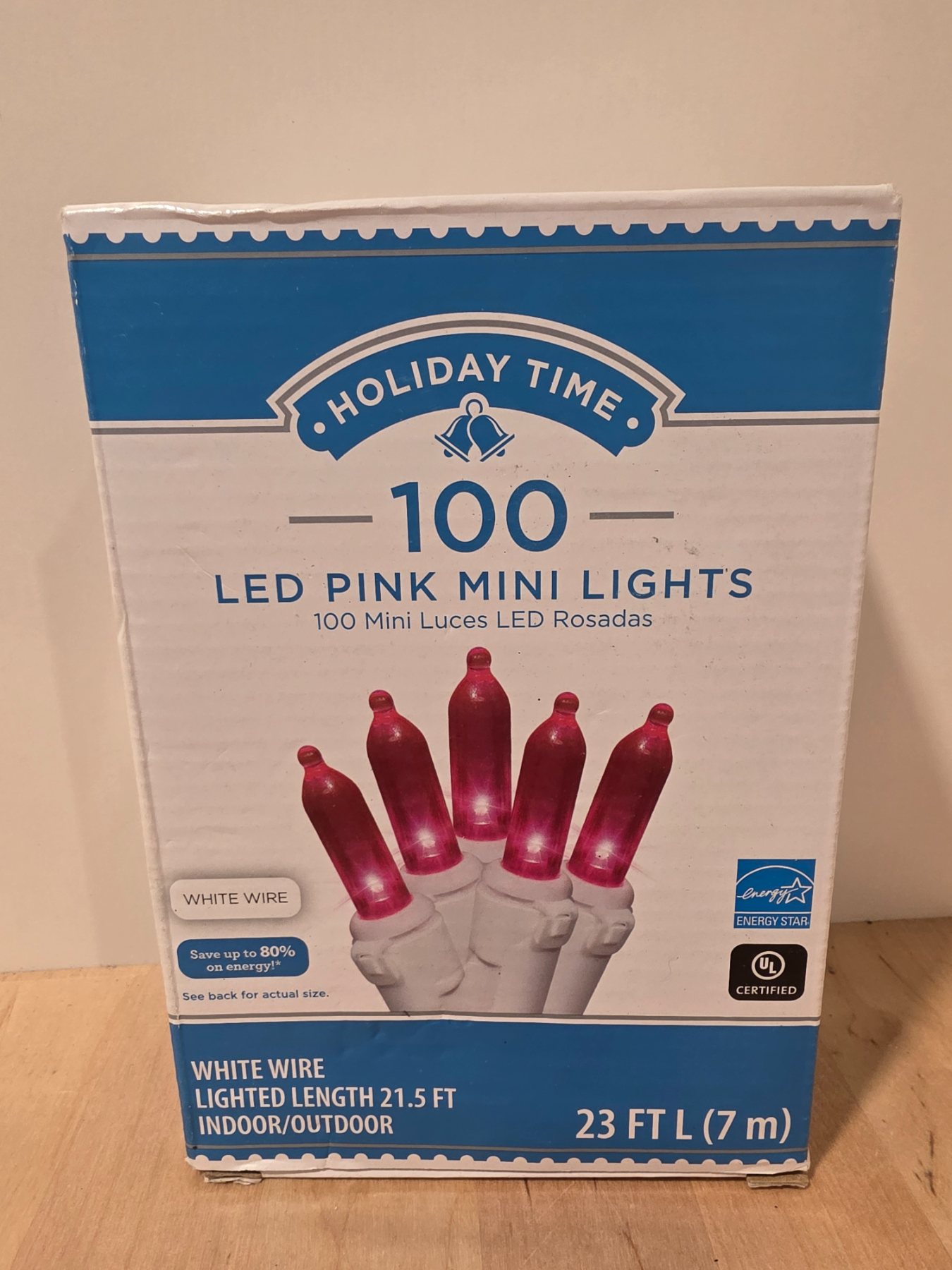 Holiday Time 100 Count Pink LED Mini String Lights White Wire 23 Ft