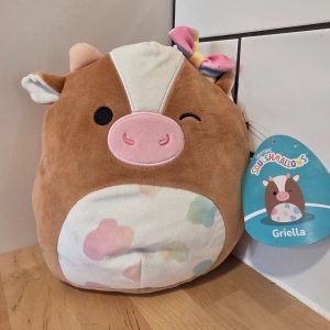 Squishmallows Griella Winking Cow 8 in Plush Rainbow Bow Kellytoy