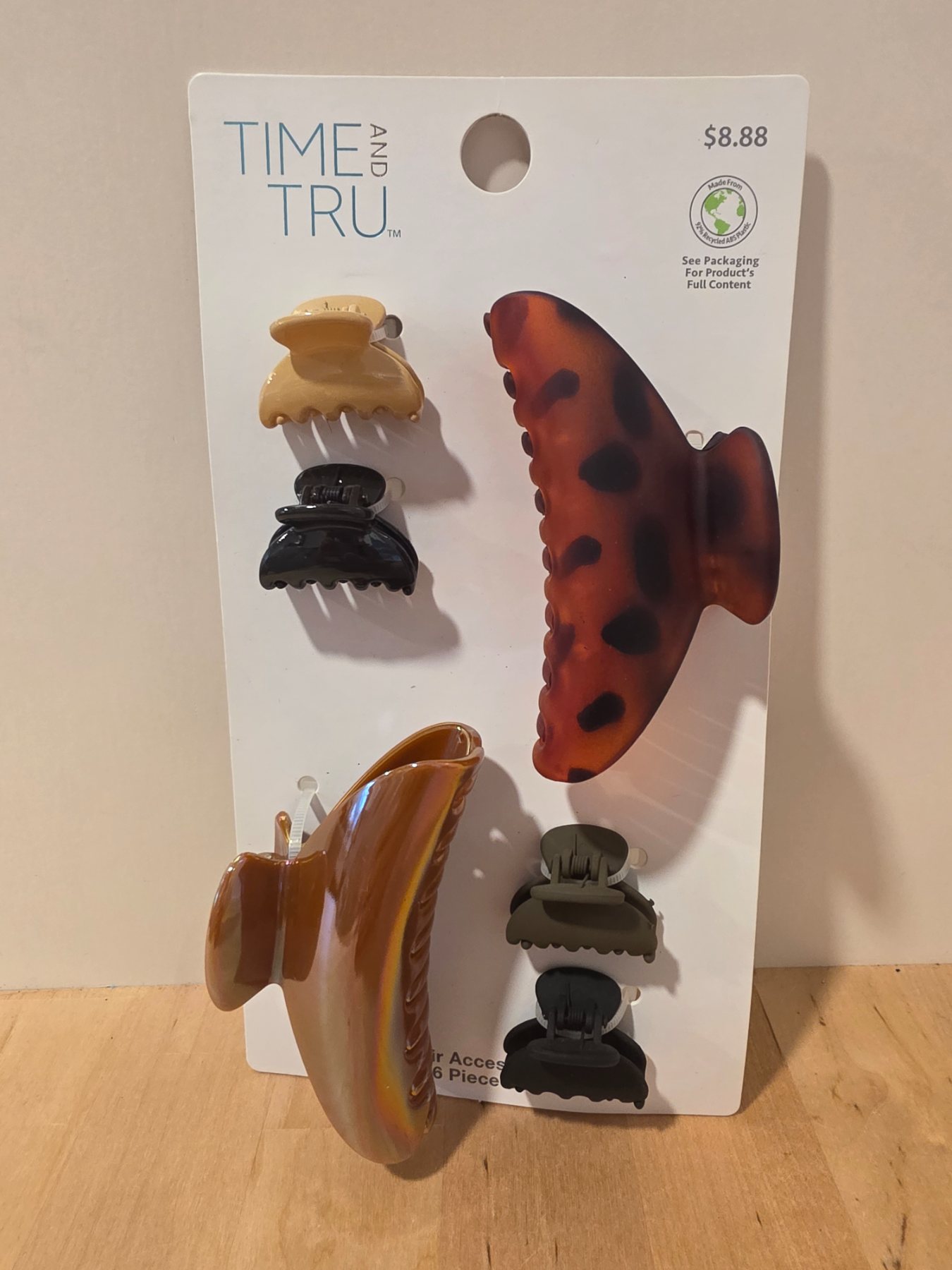 Time and Tru 6 Piece Claw Hair Clip Set Brown Black Tortoise