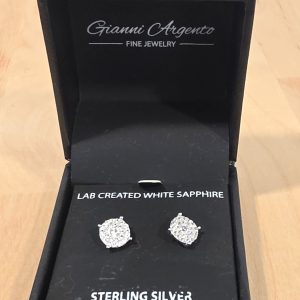 Gianni Argento Sterling Silver Lab Created White Sapphire Halo Stud Earrings