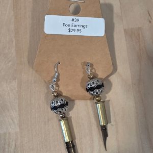 Bullet Casing Dangle Earrings Black Silver Tone Gold Tone Beadwork