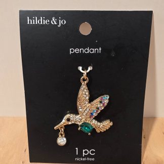 Hildie & Jo Gold Tone Hummingbird Rhinestone Pendant Charm Nickel-Free