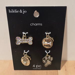 hildie & jo 4pc Gold Tone Dog Lover Charm Set Fur Mama Paw Bone
