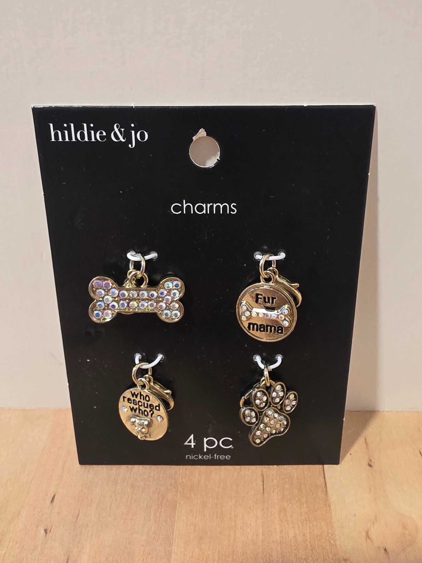 hildie & jo 4pc Gold Tone Dog Lover Charm Set Fur Mama Paw Bone