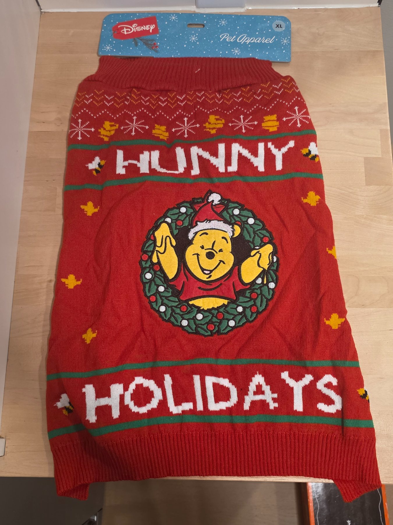 Disney Winnie the Pooh Hunny Holidays Dog Sweater XL Red Christmas