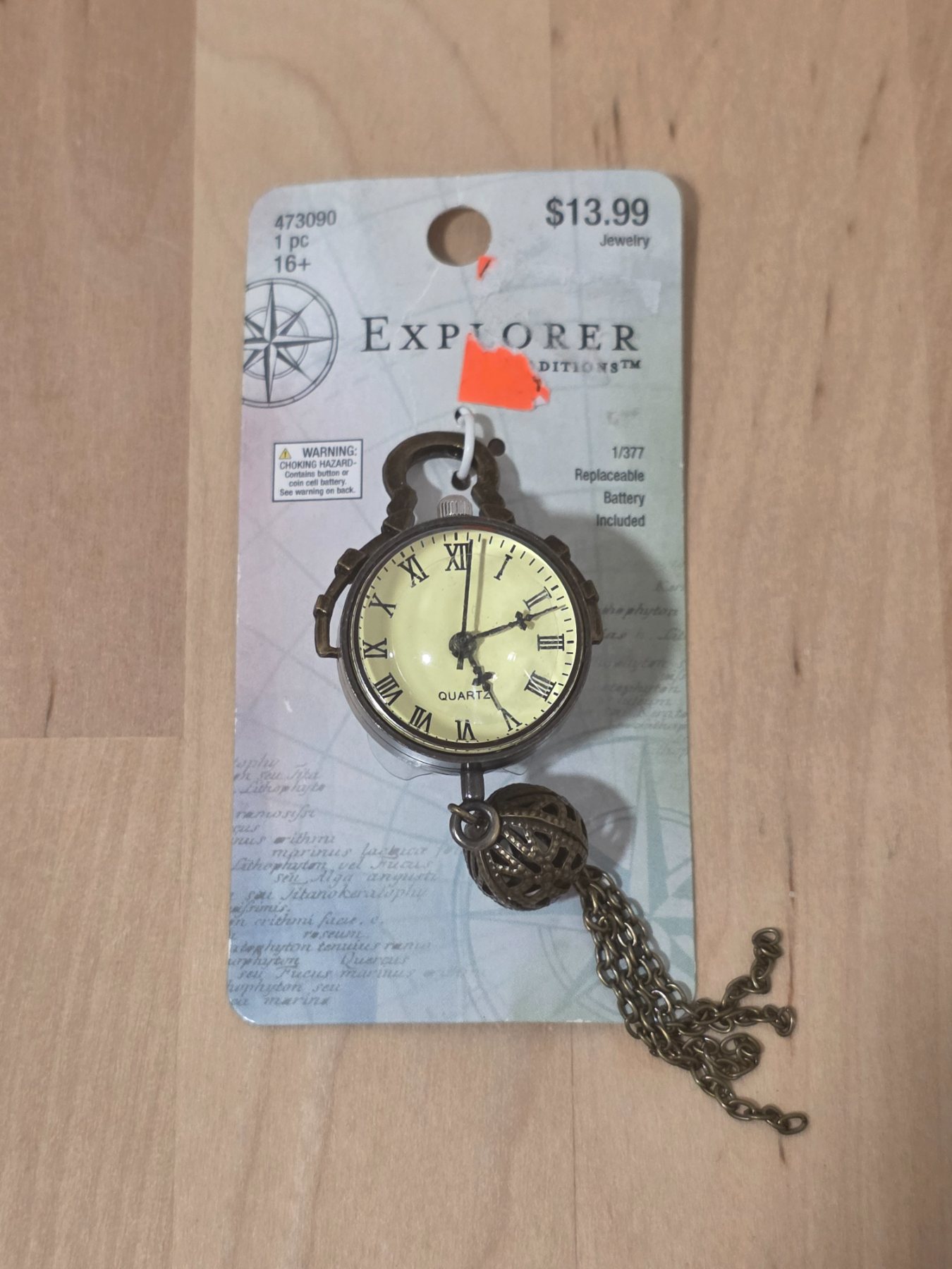Explorer Editions Quartz Pocket Watch Pendant Necklace Bronze Tone