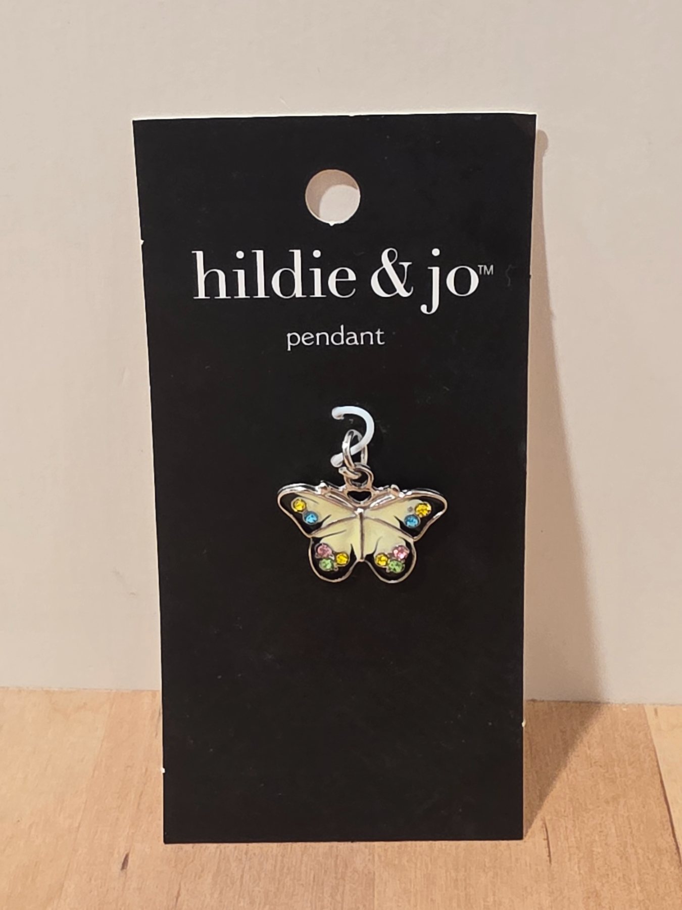 Hildie & Jo Butterfly Pendant Multicolor Rhinestone Silver Tone