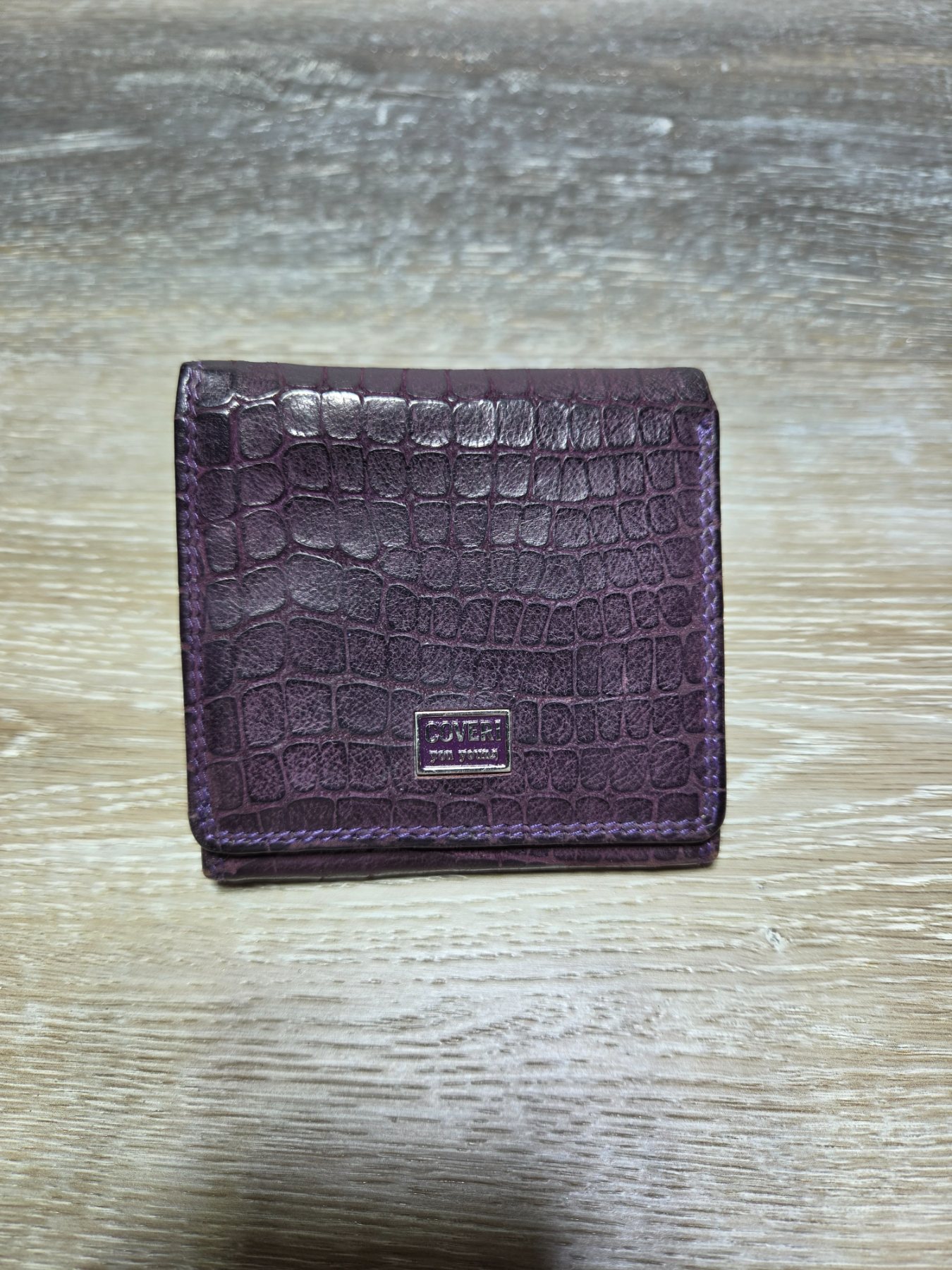 Coveri You Young Purple Croc Embossed Leather Bifold Wallet