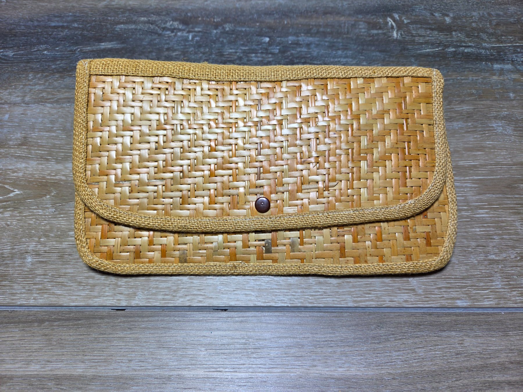 Woven Natural Fiber Envelope Clutch Purse Snap Closure Boho