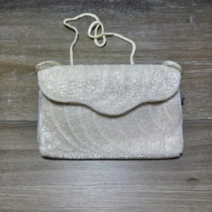 Magid Ivory Iridescent Beaded Evening Shoulder Bag Clutch