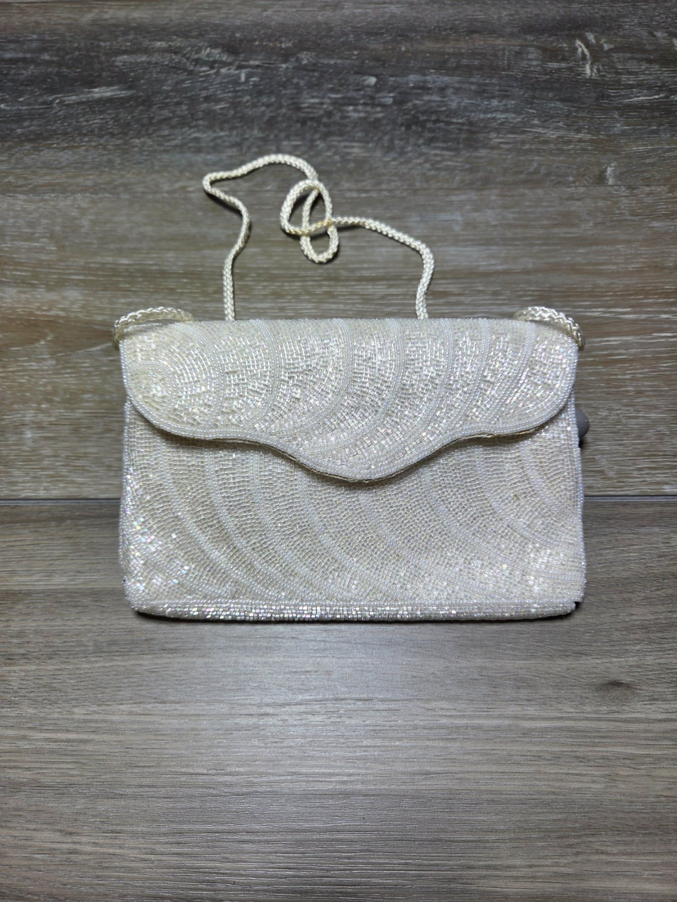 Magid Ivory Iridescent Beaded Evening Shoulder Bag Clutch