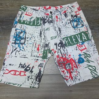 Men's Graffiti Print Denim Shorts Size 34 White Multicolor
