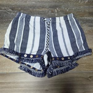 Rewash Linen Blend Fringe Grommet Boho Women’s Shorts M Blue White