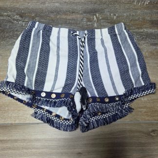 Rewash Linen Blend Fringe Grommet Boho Women’s Shorts M Blue White