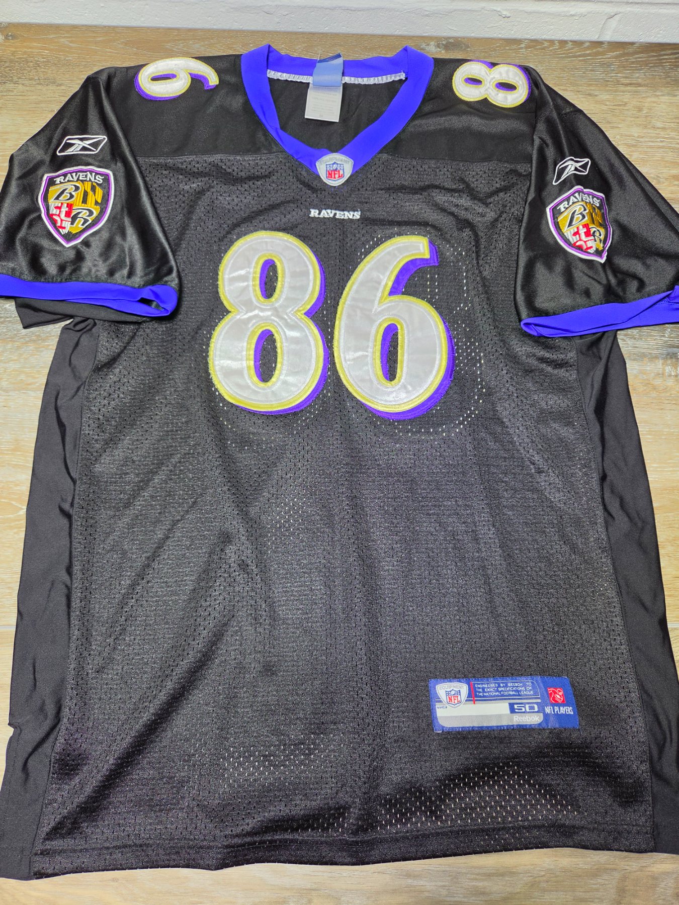 Reebok Authentic Baltimore Ravens Todd Heap #86 NFL Jersey Mens 50 Black